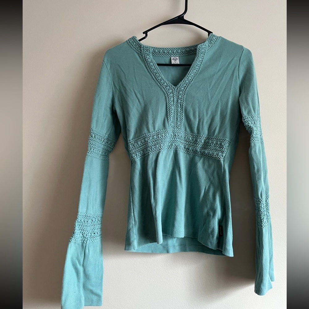 Prana Teal Top with Crochet Accents